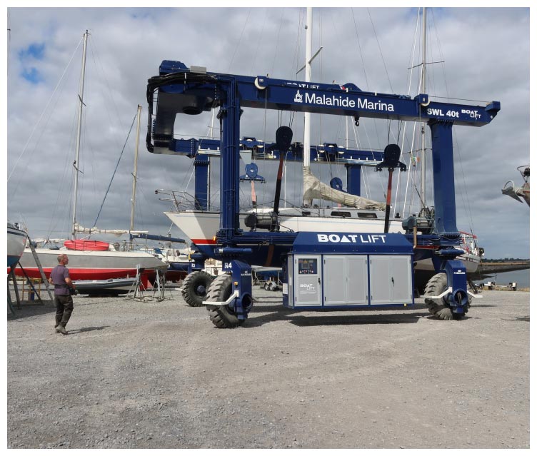 Boats in the hoist at Malahide Marina