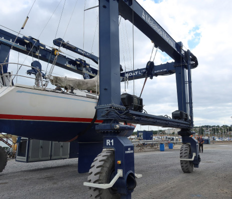 Boats in the hoist at Malahide Marina